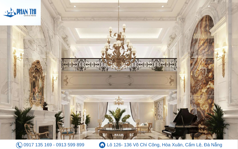 Đá tự nhiên được lựa chọn cho sảnh khách sạn đảm bảo sự sạch sẽ, sang trọng, và tạo ấn tượng tốt cho du khách.  